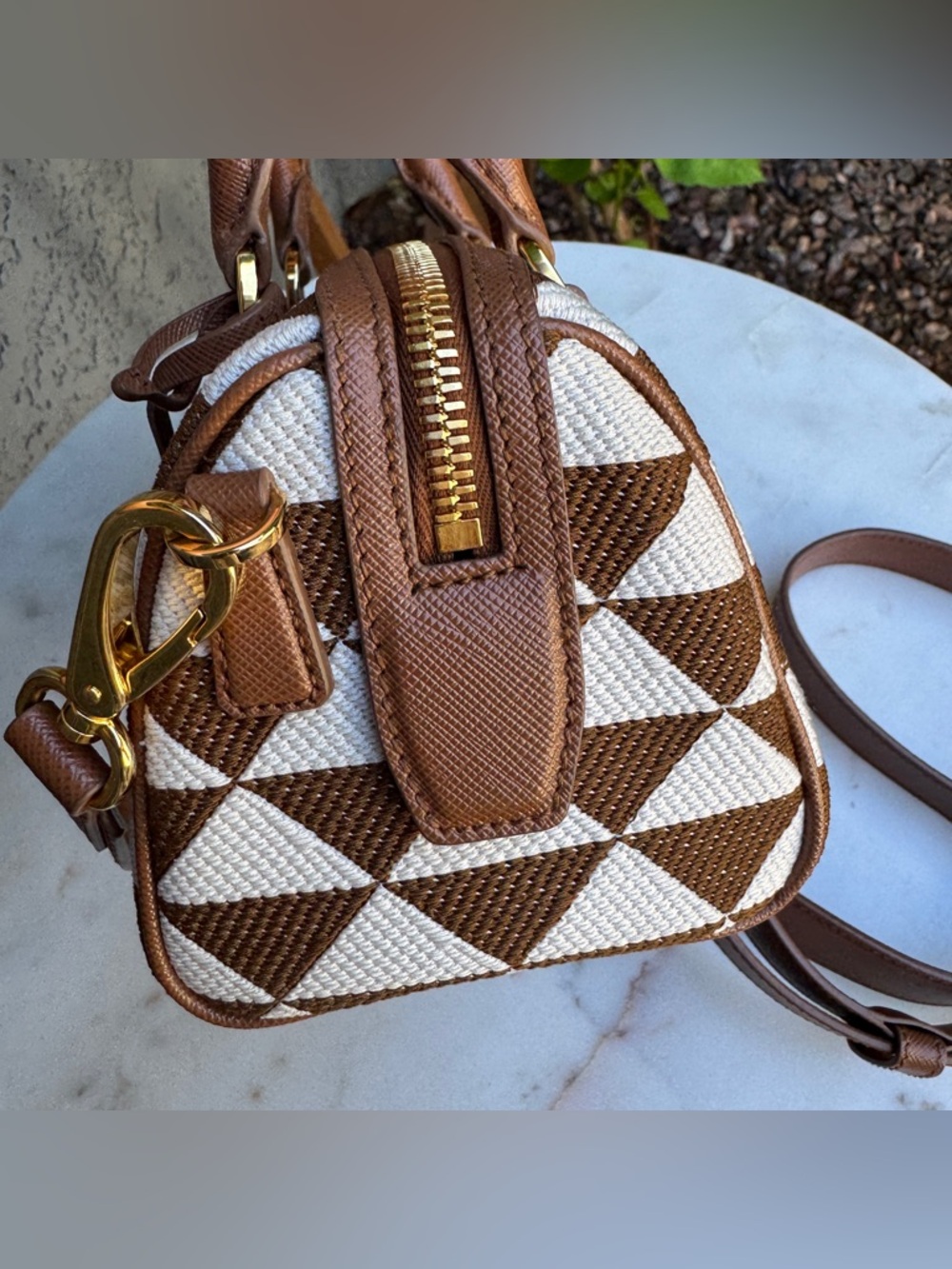 Prada Symbole Embroidered Fabric Top Handle Bag - Picture 9 of 16